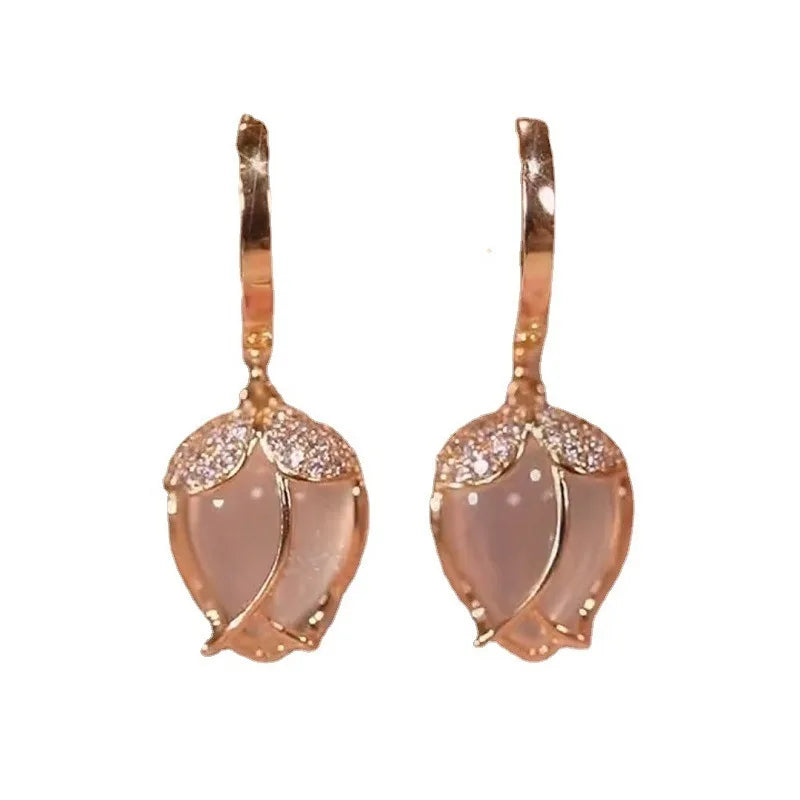 2023 New Fashion Trend Unique Design Elegant Delicate Zircon Tulip Flower Earrings High Jewelry Party Favors for Women