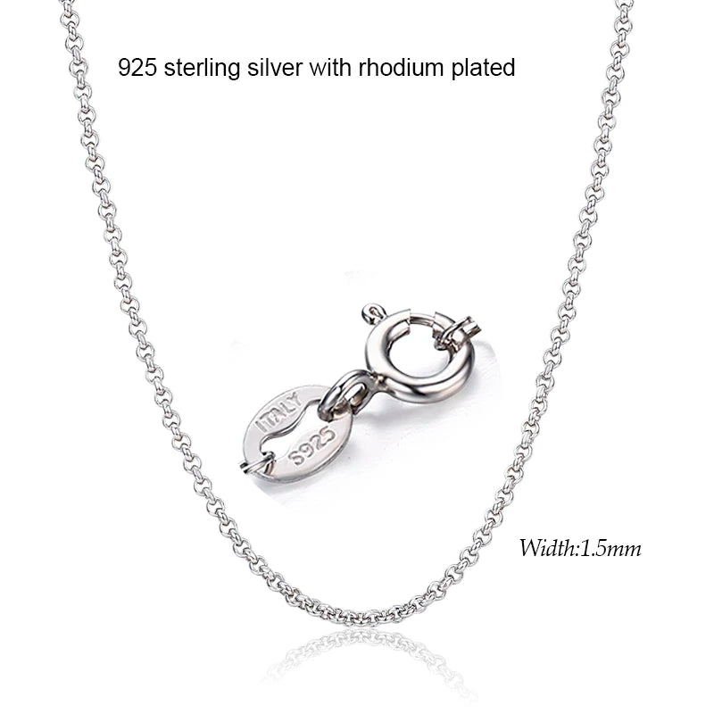 1.5mm 55cm-90cm 925 Sterling Silver Circle Rolo Chain Necklace Women Italy Men Jewelry Kolye Collares Collier Ketting Sieraden