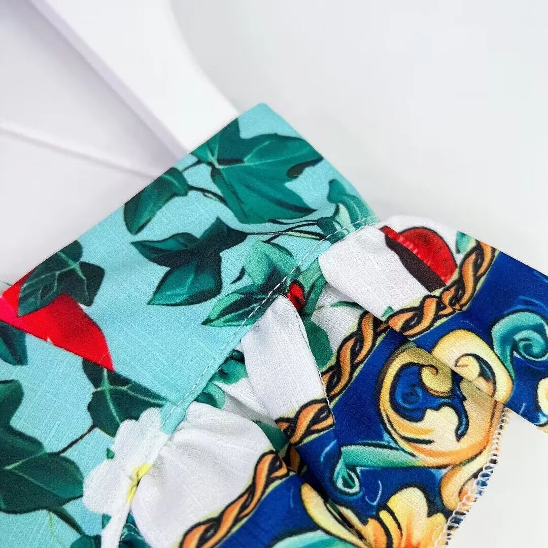 High end children's clothing 2024 Summer New Girls' Flying Sleeve Dress flower Print Children's Dress