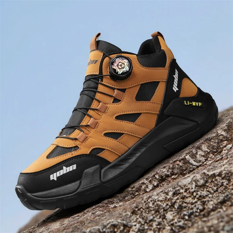 Fashion Knob Biker Boots Trend Design Motorcycle Boots Men Ankle Boot Outdoor Non-slip Men's Trekking Sneakers botas masculino