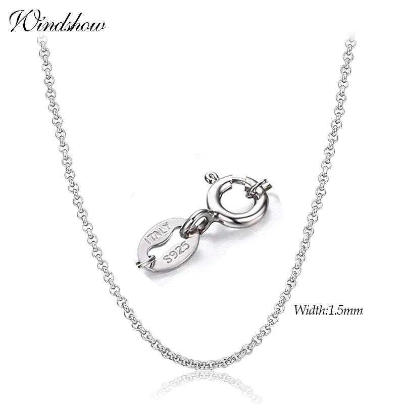 1.5mm 55cm-90cm 925 Sterling Silver Circle Rolo Chain Necklace Women Italy Men Jewelry Kolye Collares Collier Ketting Sieraden