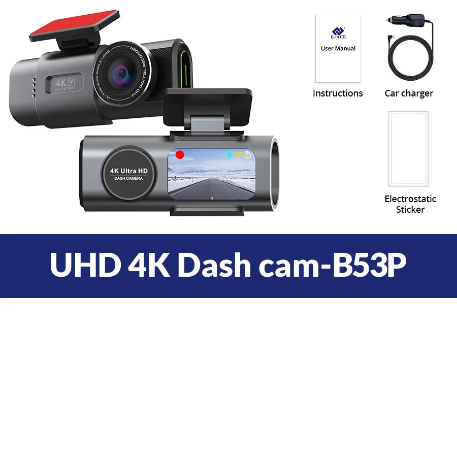 Cámara de Tablero 4K UHD para Auto DVR Visión Nocturna Grabadora de Video Wi-Fi GPS Monitoreo 24H