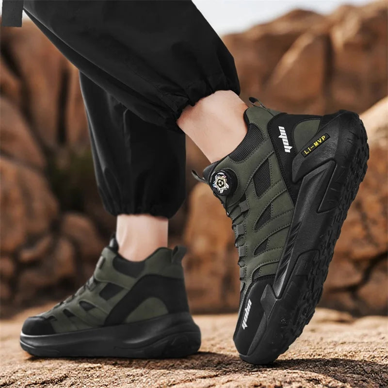 Fashion Knob Biker Boots Trend Design Motorcycle Boots Men Ankle Boot Outdoor Non-slip Men's Trekking Sneakers botas masculino