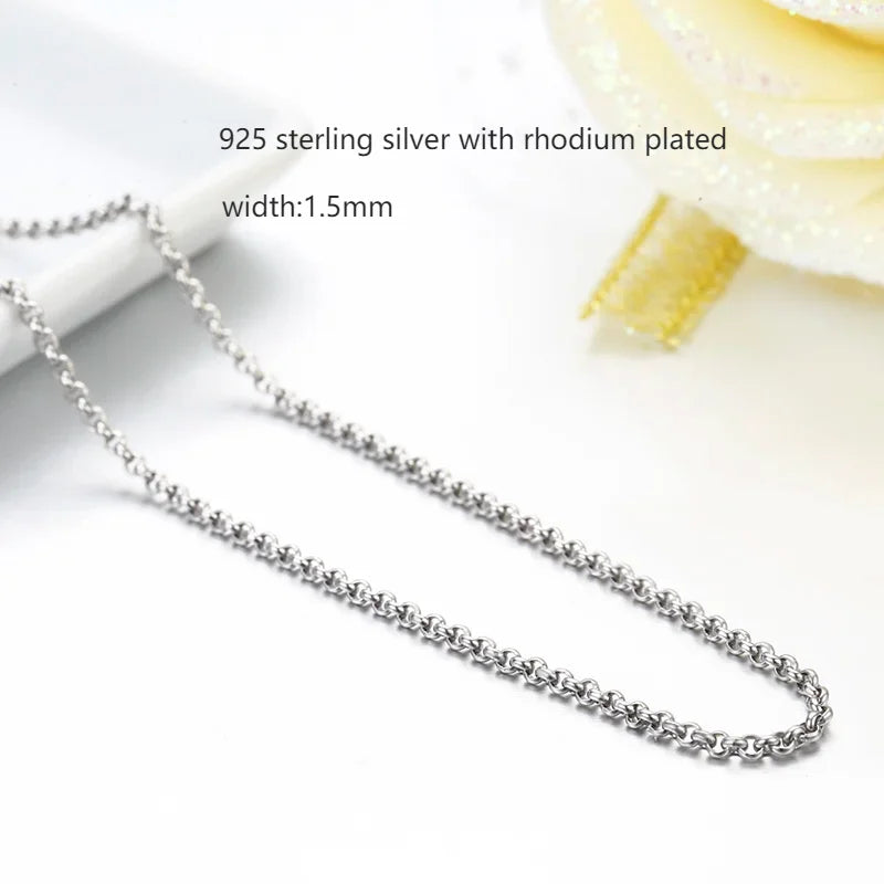 1.5mm 55cm-90cm 925 Sterling Silver Circle Rolo Chain Necklace Women Italy Men Jewelry Kolye Collares Collier Ketting Sieraden