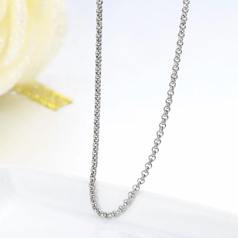1.5mm 55cm-90cm 925 Sterling Silver Circle Rolo Chain Necklace Women Italy Men Jewelry Kolye Collares Collier Ketting Sieraden