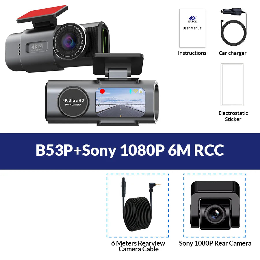 Cámara de Tablero 4K UHD para Auto DVR Visión Nocturna Grabadora de Video Wi-Fi GPS Monitoreo 24H