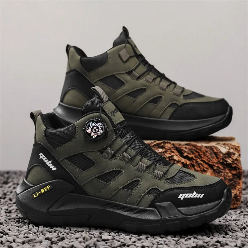 Fashion Knob Biker Boots Trend Design Motorcycle Boots Men Ankle Boot Outdoor Non-slip Men's Trekking Sneakers botas masculino