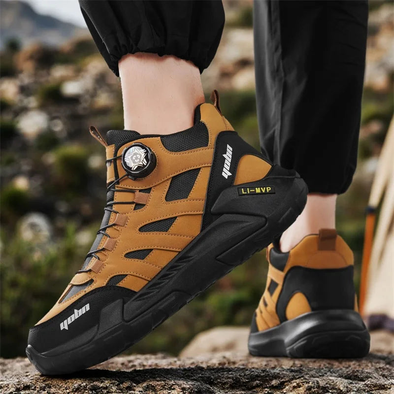 Fashion Knob Biker Boots Trend Design Motorcycle Boots Men Ankle Boot Outdoor Non-slip Men's Trekking Sneakers botas masculino