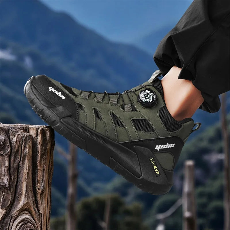 Fashion Knob Biker Boots Trend Design Motorcycle Boots Men Ankle Boot Outdoor Non-slip Men's Trekking Sneakers botas masculino