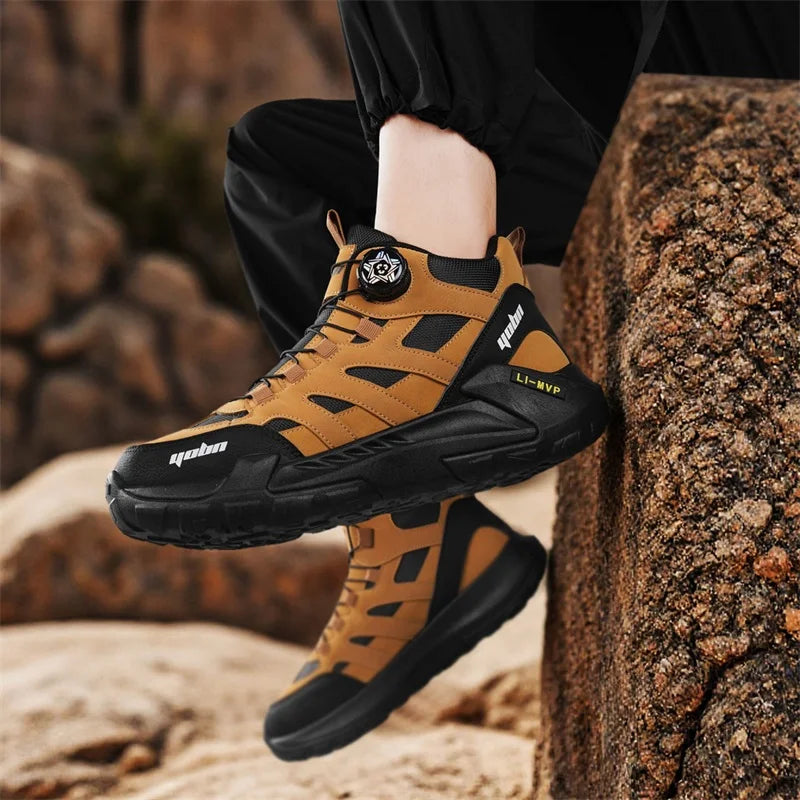 Fashion Knob Biker Boots Trend Design Motorcycle Boots Men Ankle Boot Outdoor Non-slip Men's Trekking Sneakers botas masculino