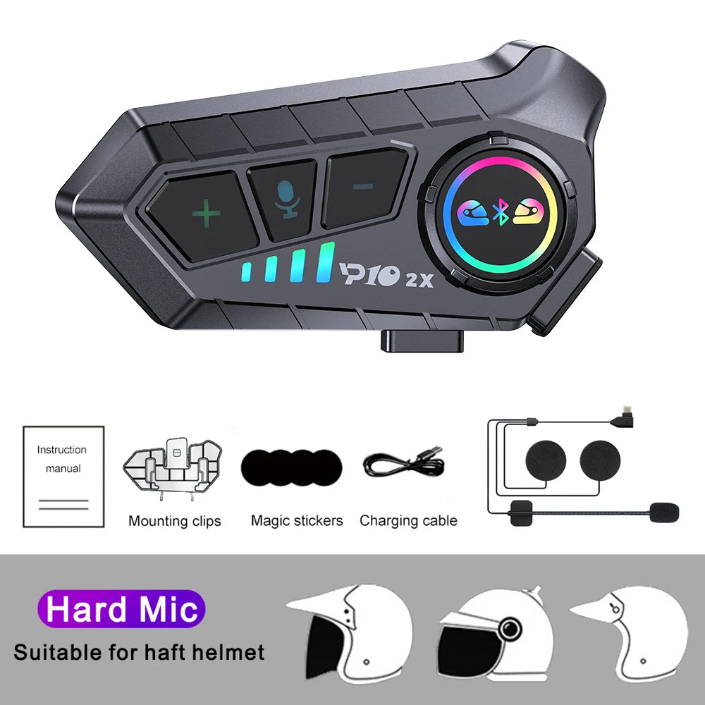 KEBIDUMEI 1/2x Motorcycle Intercom Headset Helmet BT 5.3 For 2 Riders intercommunicator 300M Waterproof Music Sharing Interphone